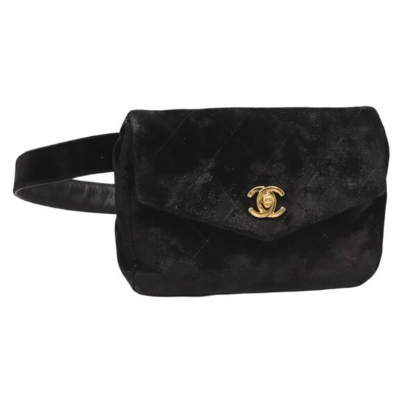 CHANEL Matelasse Waist Bag Velor Black Gold CC - Picture 1 of 15